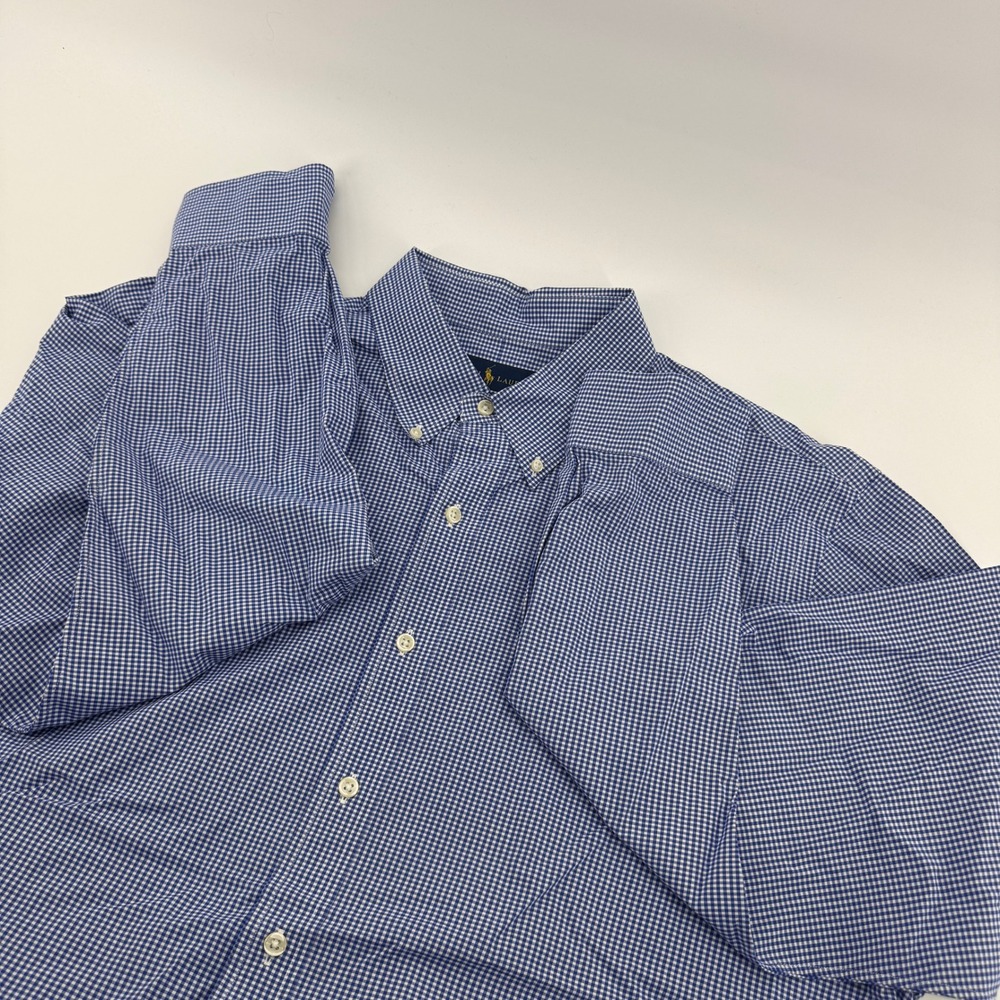 Ralph Lauren Mens Blue Gingham Button Down Shirt Classic Fit Size XL
